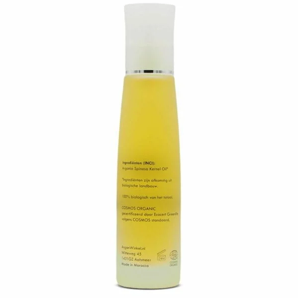 Arganolie 100ml fles glas achterkant EcoCert